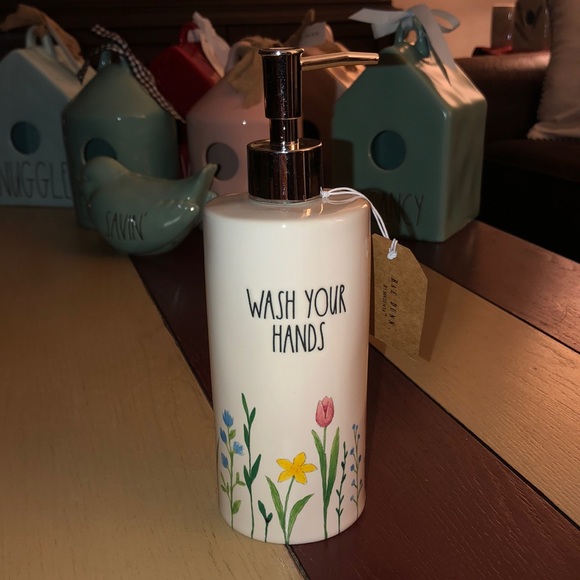 Rae Dunn WASH YOUR HANDS Spring Soap Dispenser